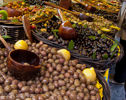 Here is a simple close-up of some olives at a market in Provence, France. Even with something simple like this we can see from the variety and the care in presentation that this is likely an area where the locals really love olives.