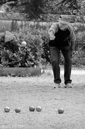 Petanque, also known as boules or longue is a favorite sport in France. It seems to be dominated by elderly men though I did happen on to some games with young men and on rare ocassions a woman. This man was concentrating hard during a tournament at a local park. I may do a separate post of petanque in the future.